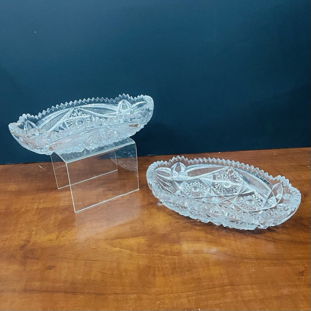 VTG EAPG Imperial Glass Relish Candy Nut Dish, Nucut Hobstar Sawtooth Set Of 2.